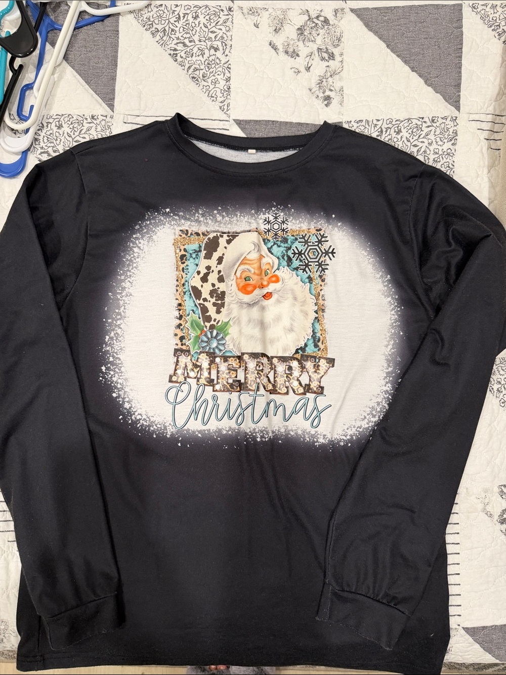 Black "Merry Christmas" Women’s Long Sleeve Holiday Top
